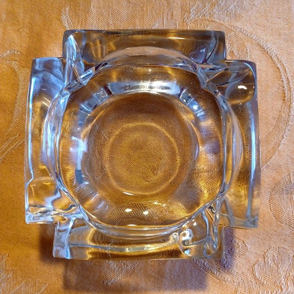 MCM Mid Century Art Deco VTG Ashtray Glass Heavy Clear Trinket Incense Square - Picture 5 of 8